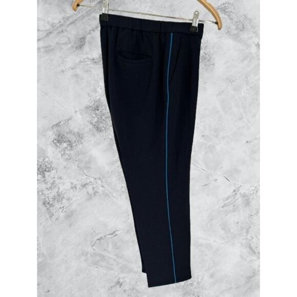 Theory 100% Silk Trousers Size 6 Navy Blue With Blue Side Stripe Detail - Picture 3 of 6